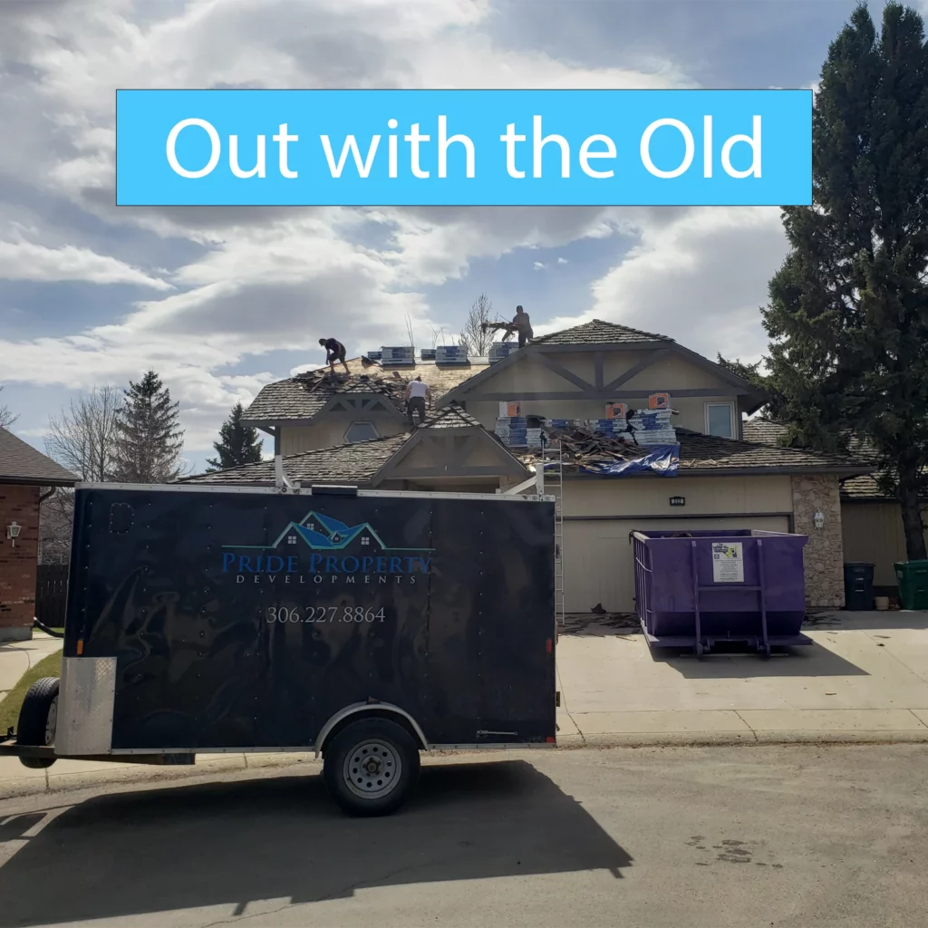 Removing Cedar Shakes with Trailer Parked Out Front